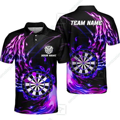 Personalized Darts Hawaiian Shirt - Custom Name & Team Name Darts Purple Fire Polo Shirt For Women, Darts Team, Darts Lover