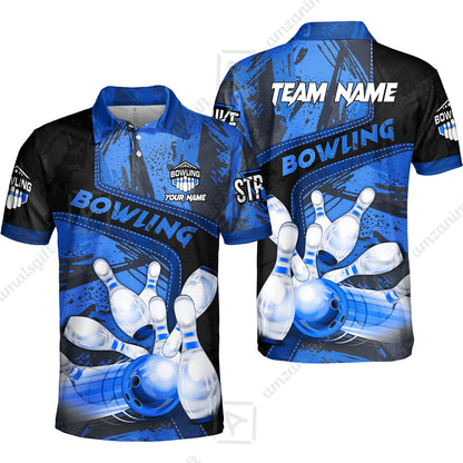 Custom Bowling Team Quater-Zip Polo Shirts, Bowling Uniforms Jerseys Brush Patterns, Multi Colors Personalized Name And Team Name
