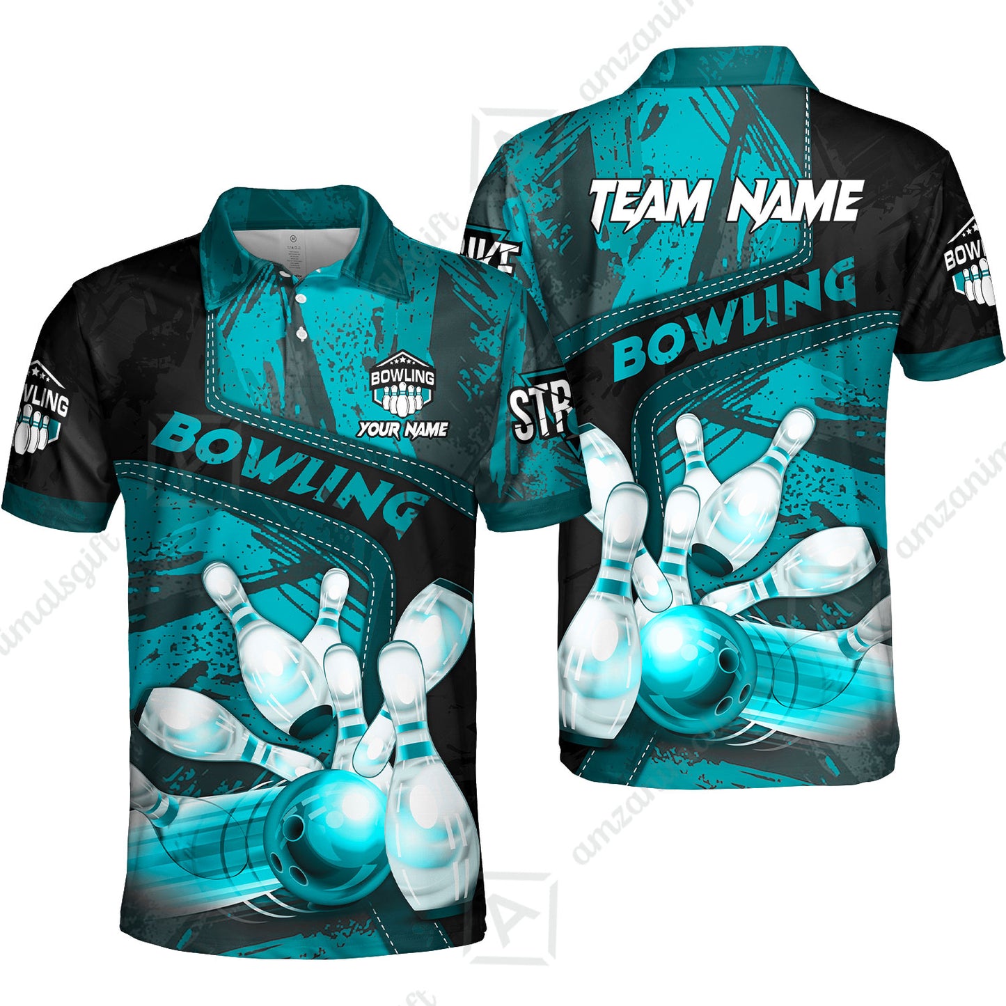 Custom Bowling Team Quater-Zip Polo Shirts, Bowling Uniforms Jerseys Brush Patterns, Multi Colors Personalized Name And Team Name
