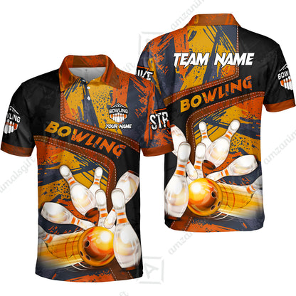Custom Bowling Team Quater-Zip Polo Shirts, Bowling Uniforms Jerseys Brush Patterns, Multi Colors Personalized Name And Team Name