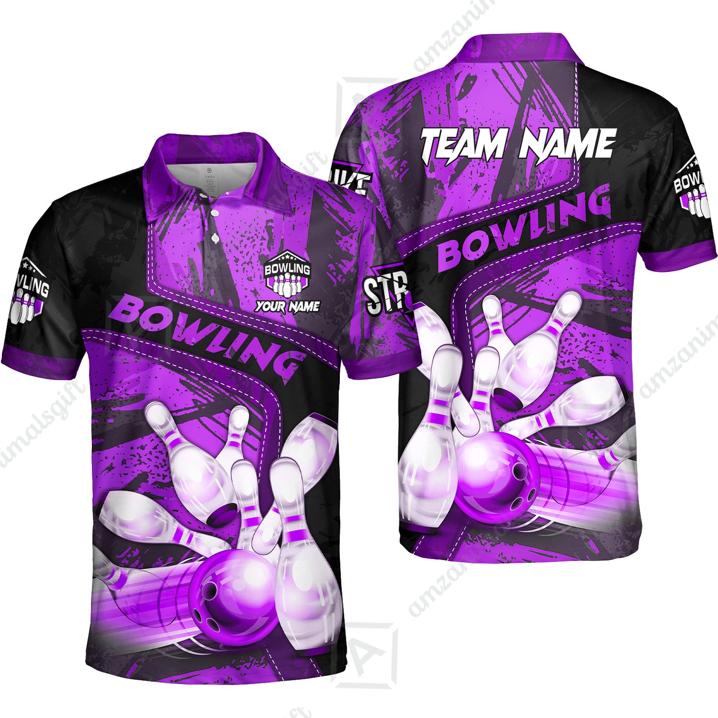Custom Bowling Team Quater-Zip Polo Shirts, Bowling Uniforms Jerseys Brush Patterns, Multi Colors Personalized Name And Team Name