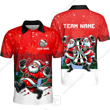 Custom Funny Santa Darts Team Unisex Polo Shirts, Darts uniforms Funny Santa Personalized Name And Team Name