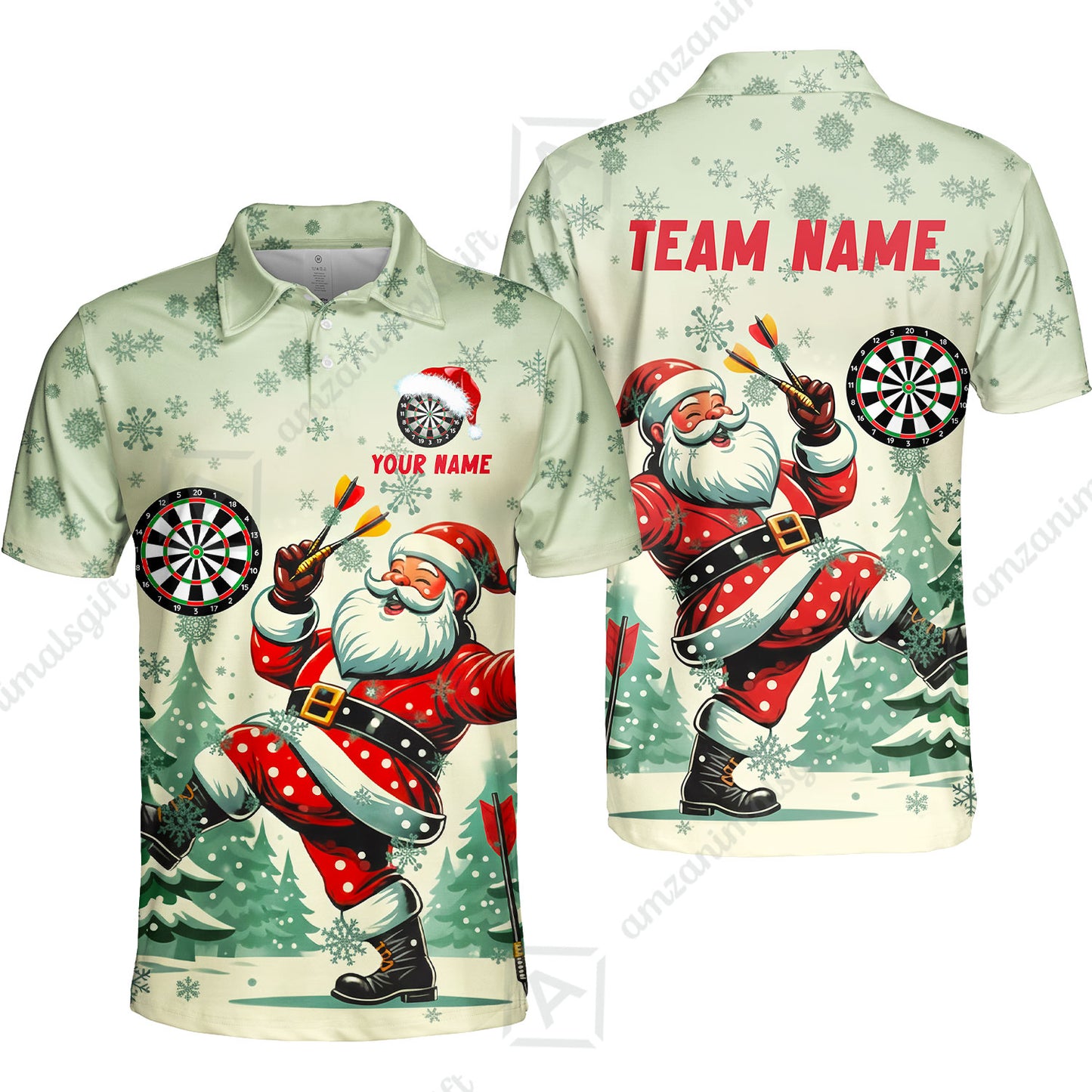 Custom Funny Santa Darts Team Unisex Polo Shirts, Darts uniforms Funny Santa Personalized Name And Team Name