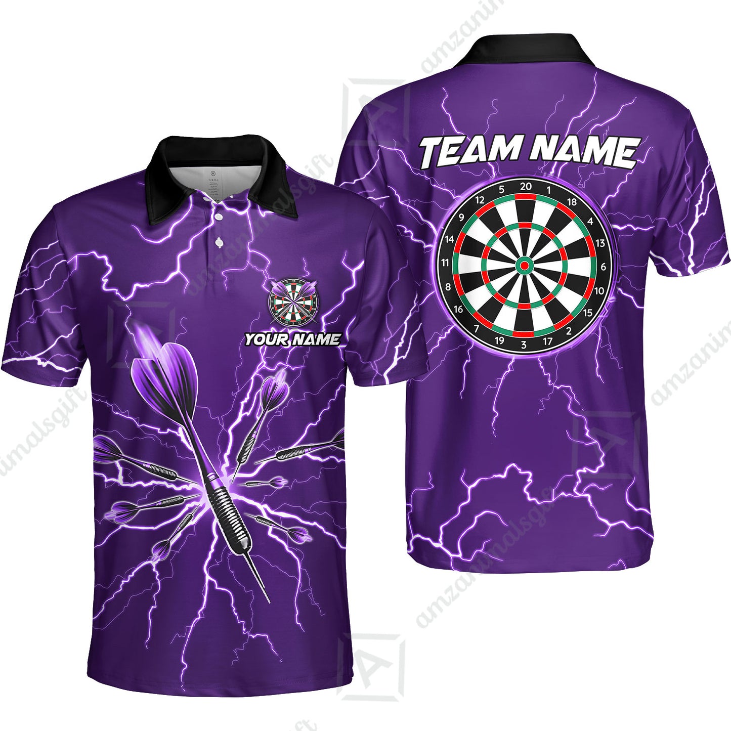 Custom Thunder Lightning Darts Quarter Men Polo Team Shirts,  Custom Darts Team Jerseys Uniform, Personalized Name And Team Name