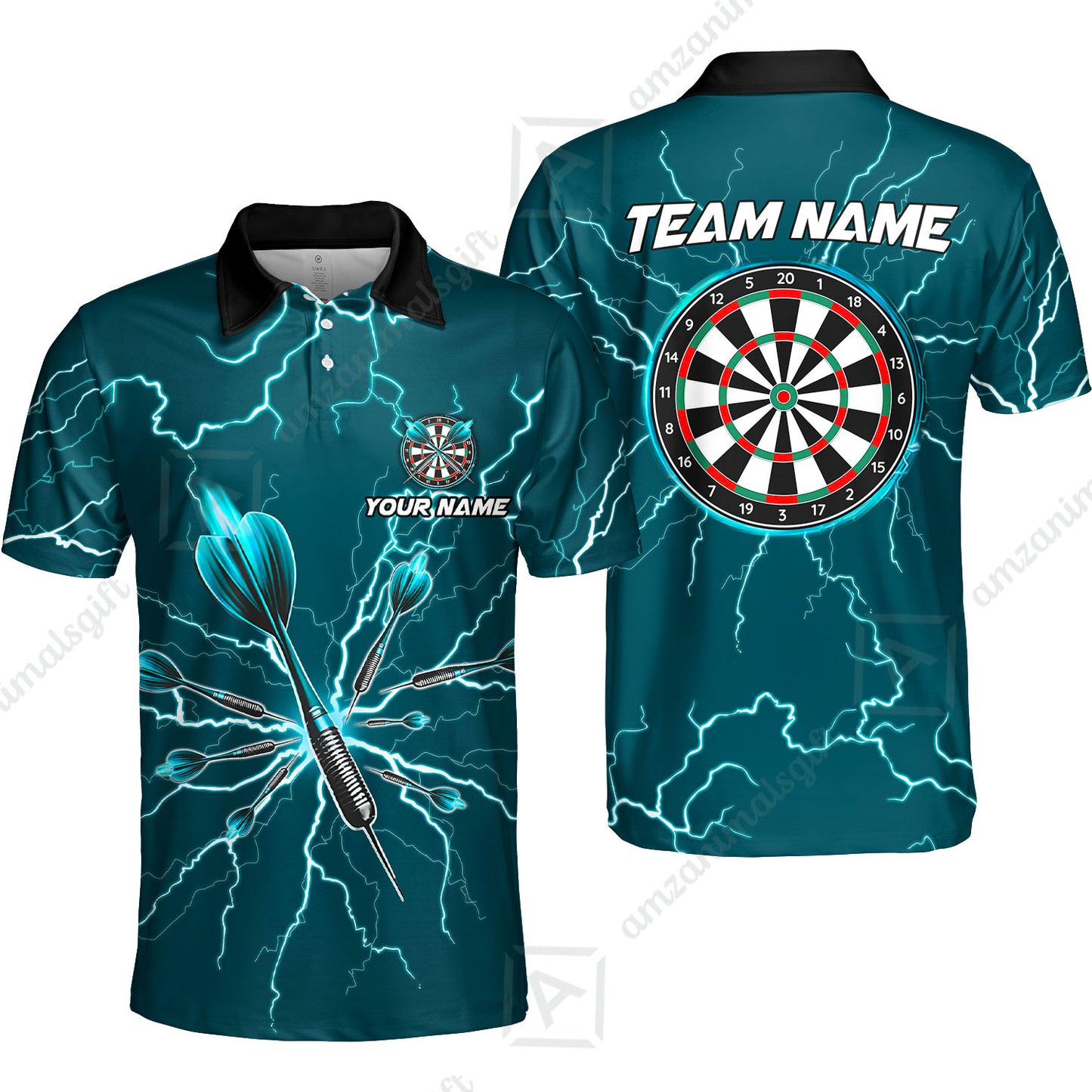Custom Thunder Lightning Darts Quarter Men Polo Team Shirts,  Custom Darts Team Jerseys Uniform, Personalized Name And Team Name