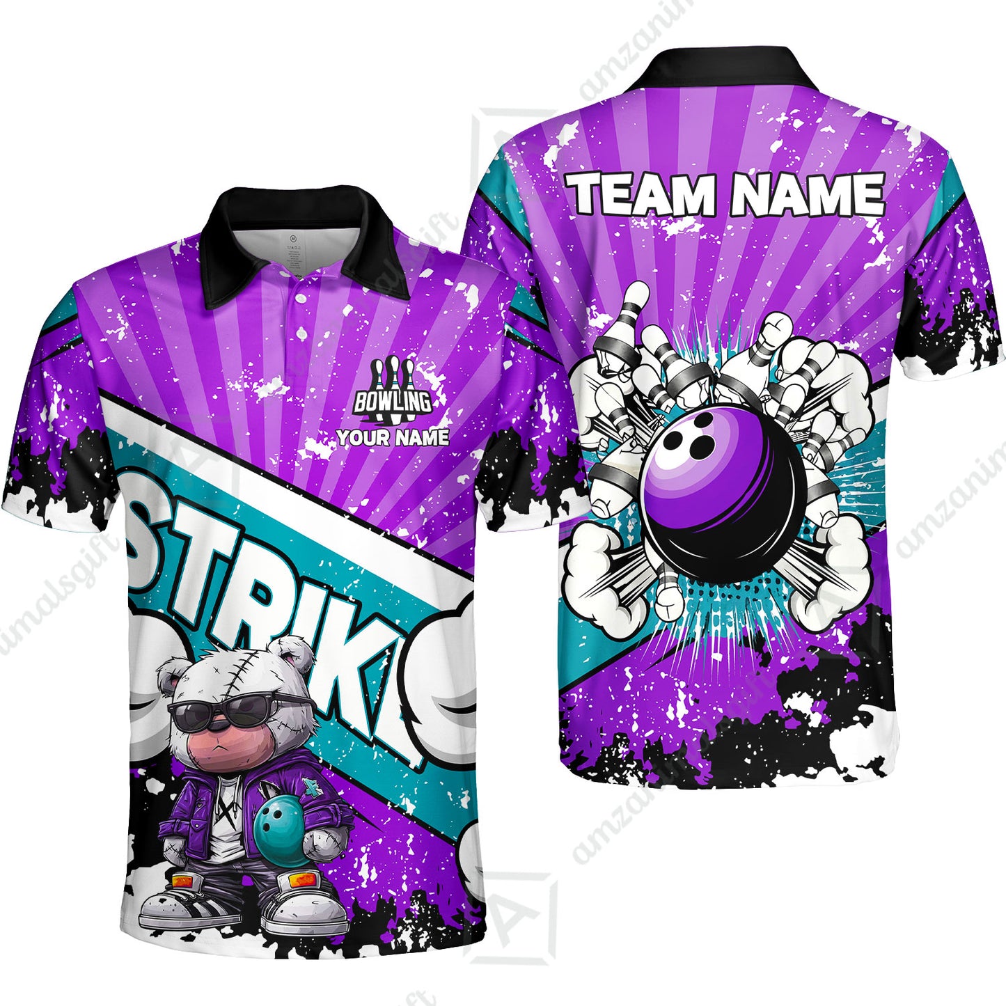 Customized Unisex Polo Shirt, Bowling Hip Hop Cartoon Design, Uniform Bowling - Personalized Name And Team Name