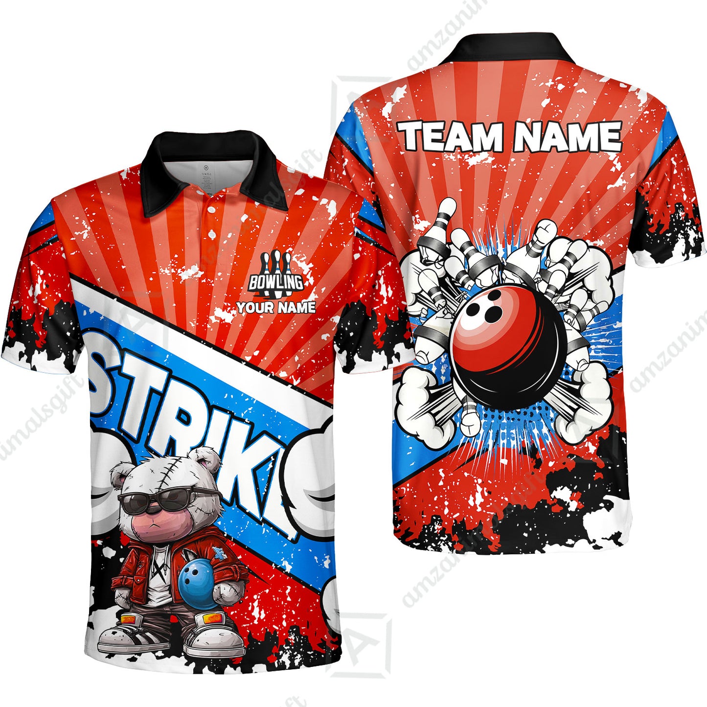 Customized Unisex Polo Shirt, Bowling Hip Hop Cartoon Design, Uniform Bowling - Personalized Name And Team Name