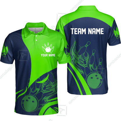 Customized Bowling Polo Shirt, Custom Flame Bowling Uniform Polo Shirt, Multicolor Team Style Jersey for Bowlers