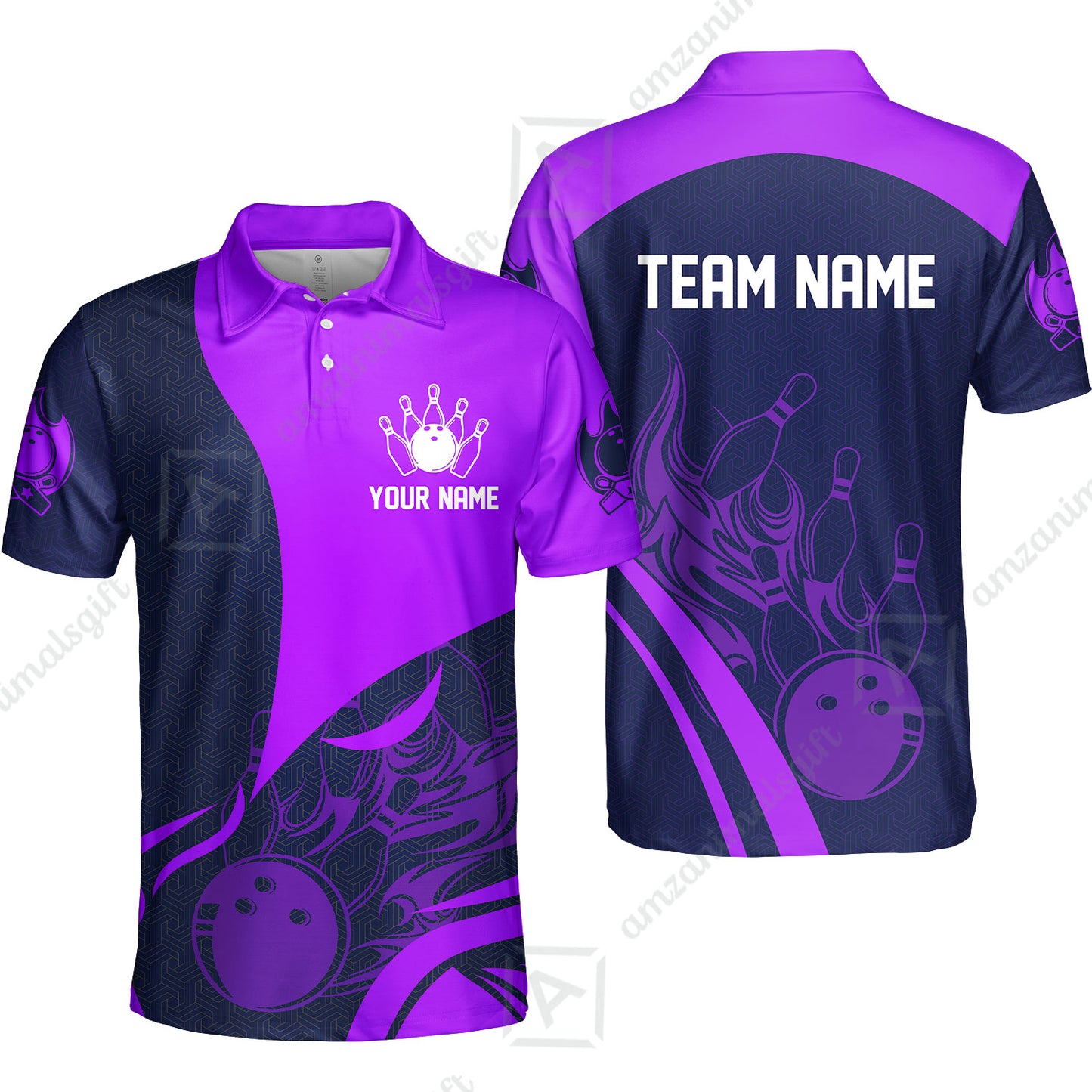 Customized Bowling Polo Shirt, Custom Flame Bowling Uniform Polo Shirt, Multicolor Team Style Jersey for Bowlers