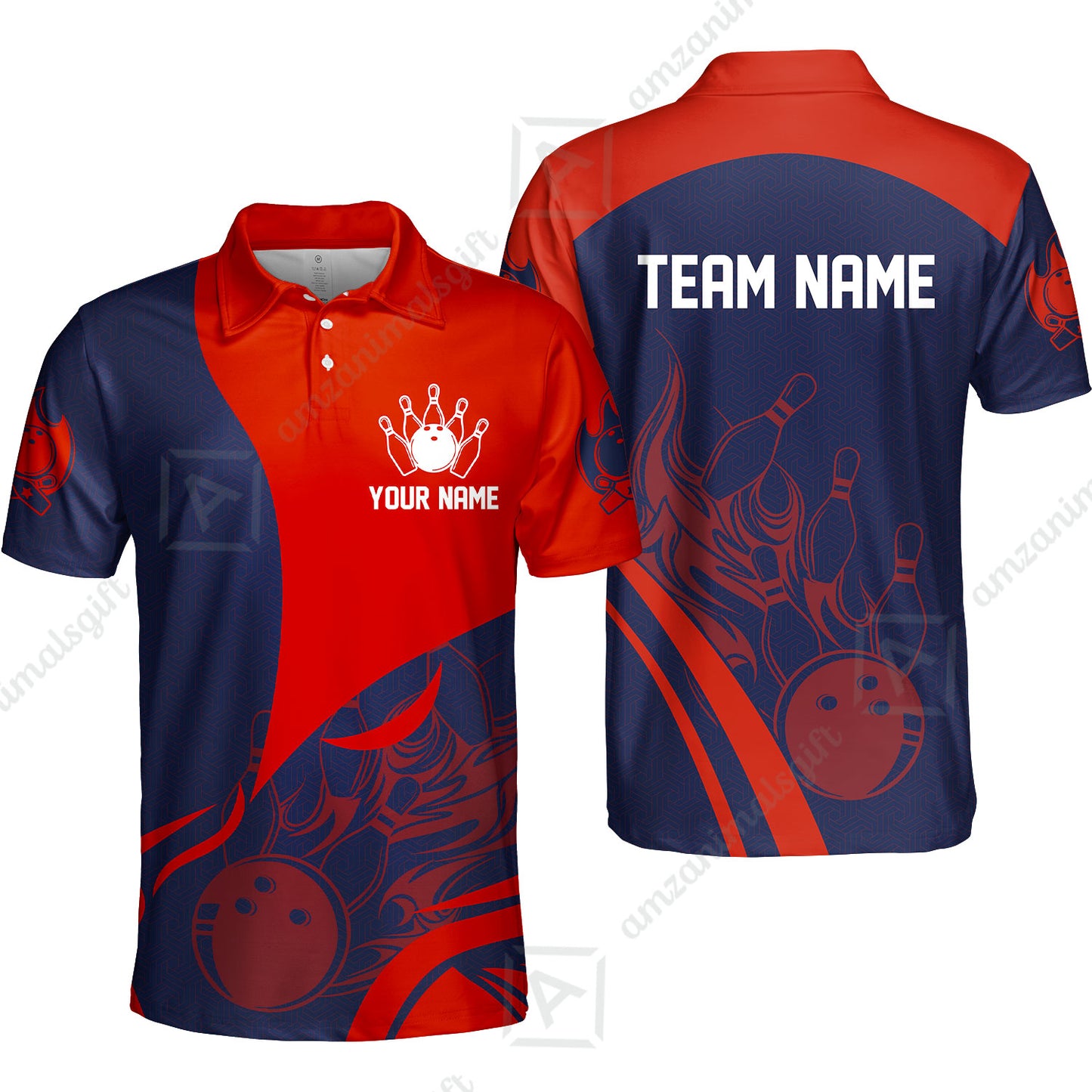 Customized Bowling Polo Shirt, Custom Flame Bowling Uniform Polo Shirt, Multicolor Team Style Jersey for Bowlers