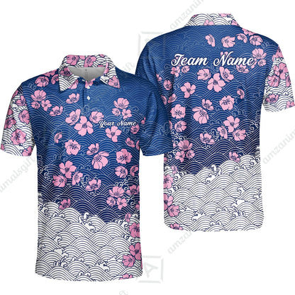 Customized Bowling Quarter-Zip Jersey Polo Shirts, Flowers Cherry Blossom Bowling Shirt For Tournament Team Men Women Bowlers