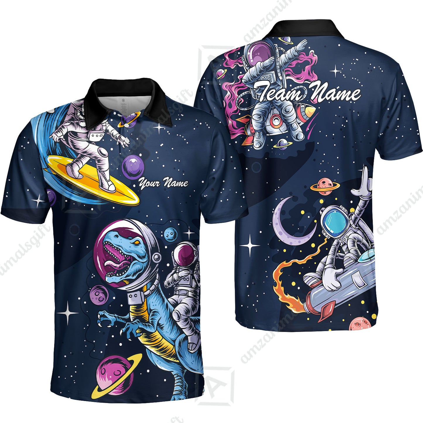 Customized Bowling Unisex Polo Shirt, Seraphic Galaxy Astronaut, Bowling Uniforms, Personalized Name And Team Name