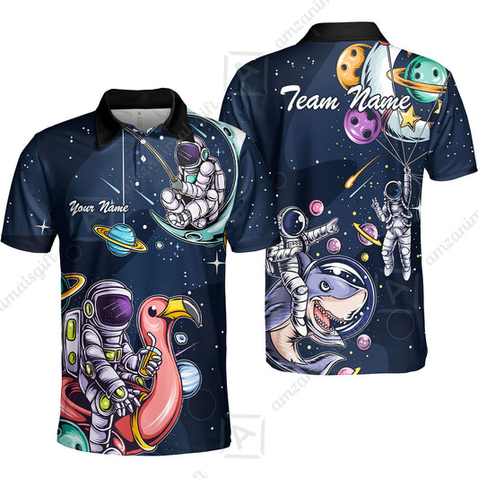 Customized Bowling Unisex Polo Shirt, Galaxy Astronaut, Bowling Uniforms, Personalized Name And Team Name