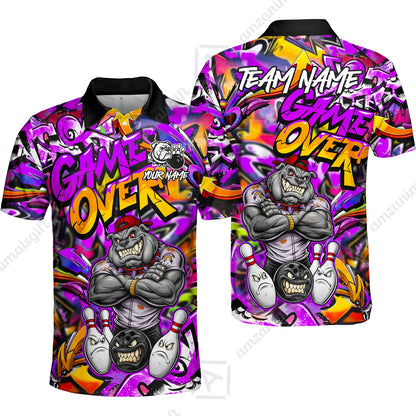 Customized Bowling Unisex Polo Shirt, Cool BullDog With Angry Bowling Game Over - Personalized Name And Team Name