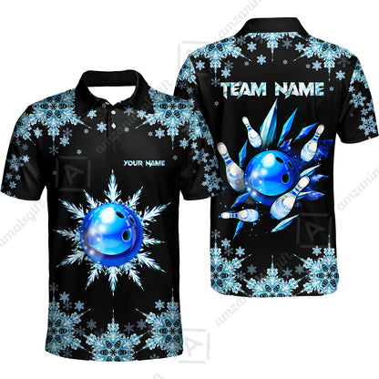 Snowflake Ice Custom Bowling Team Jerseys Polo Shirts, Christmas Ice Bowling uniforms - Bowling Polo Personalized Name And Team Name