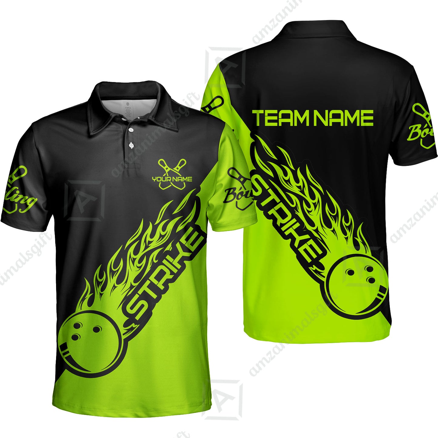 Bowling Customized Jersey Black Green Shirt Strike Ball Bowling Tenpin Quarter Zip Shirt For Bowlers, Bowling Team