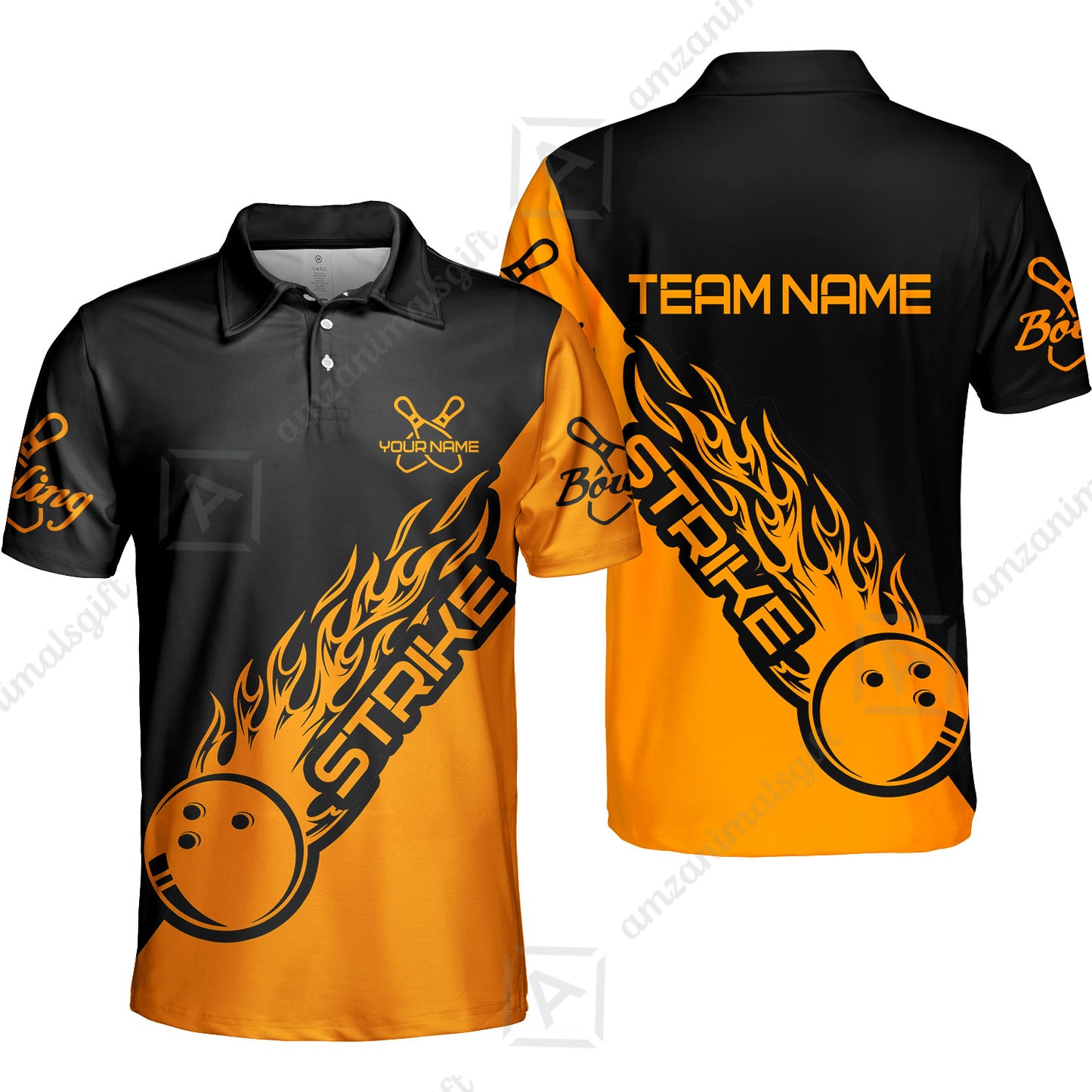 Bowling Customized Jersey Black Orange Shirt Strike Ball Bowling Tenpin Quarter Zip Shirt For Bowlers, Bowling Team