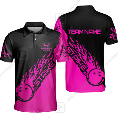 Customized Bowling Team Shirt, Bowling Strike Black And Pink Uniform Shirt, Perfect outfit For Bowlers, Bowling Team
