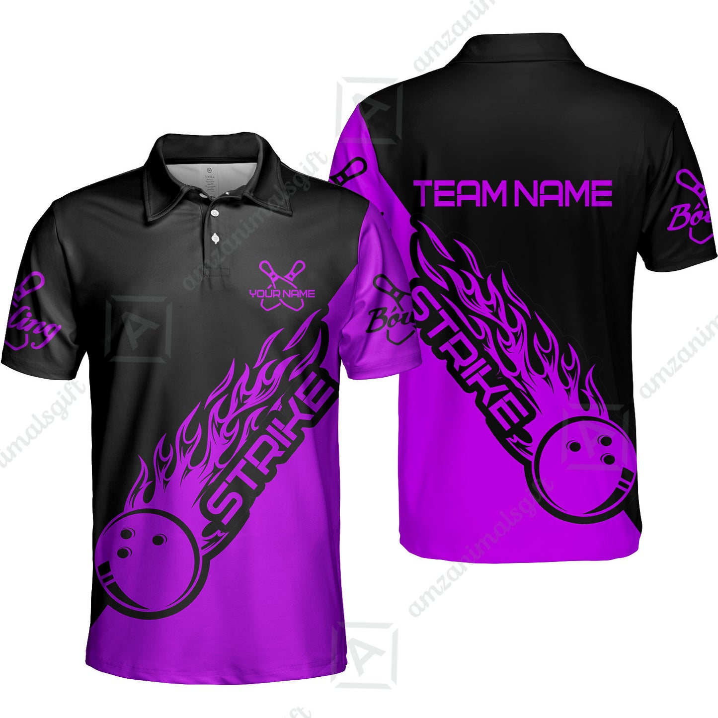 Customized Bowling Team Shirt, Bowling Strike Black And Purple Uniform Shirt, Perfect outfit For Bowlers, Bowling Team