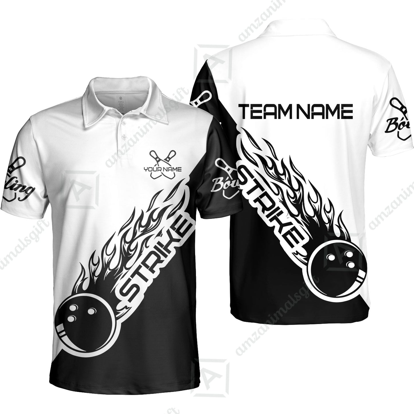 Bowling Customized Jersey Black White Shirt Strike Ball Bowling Tenpin Quarter Zip Shirt For Bowlers, Bowling Team
