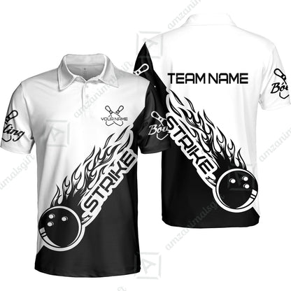 Bowling Customized Jersey Black White Shirt Strike Ball Bowling Tenpin Quarter Zip Shirt For Bowlers, Bowling Team