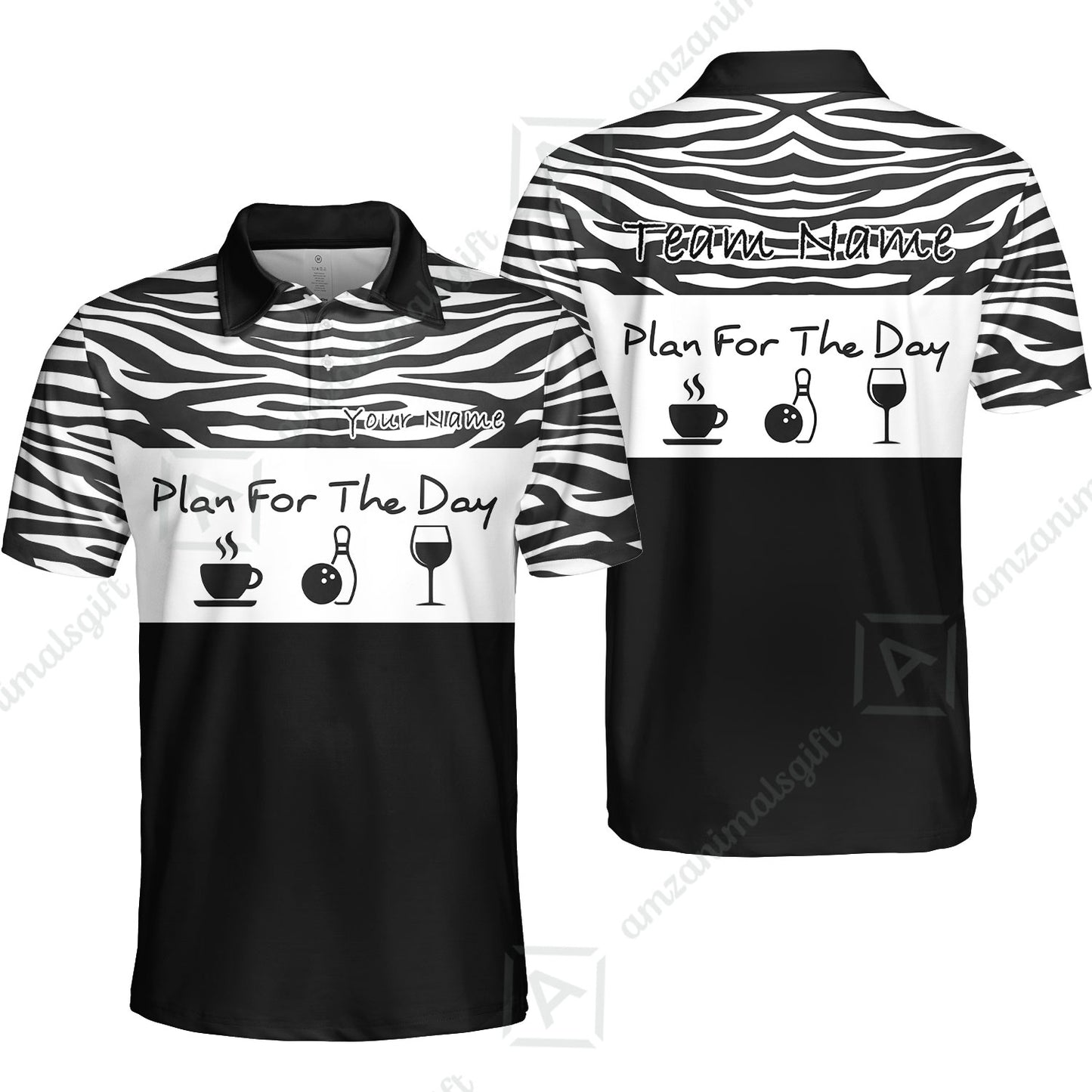 Custom Bowling Jersey Polo Shirt, Pink Zebra Pattern Bowling, Custom Bowling Jersey Team Shirt For Players With Name & Team Name
