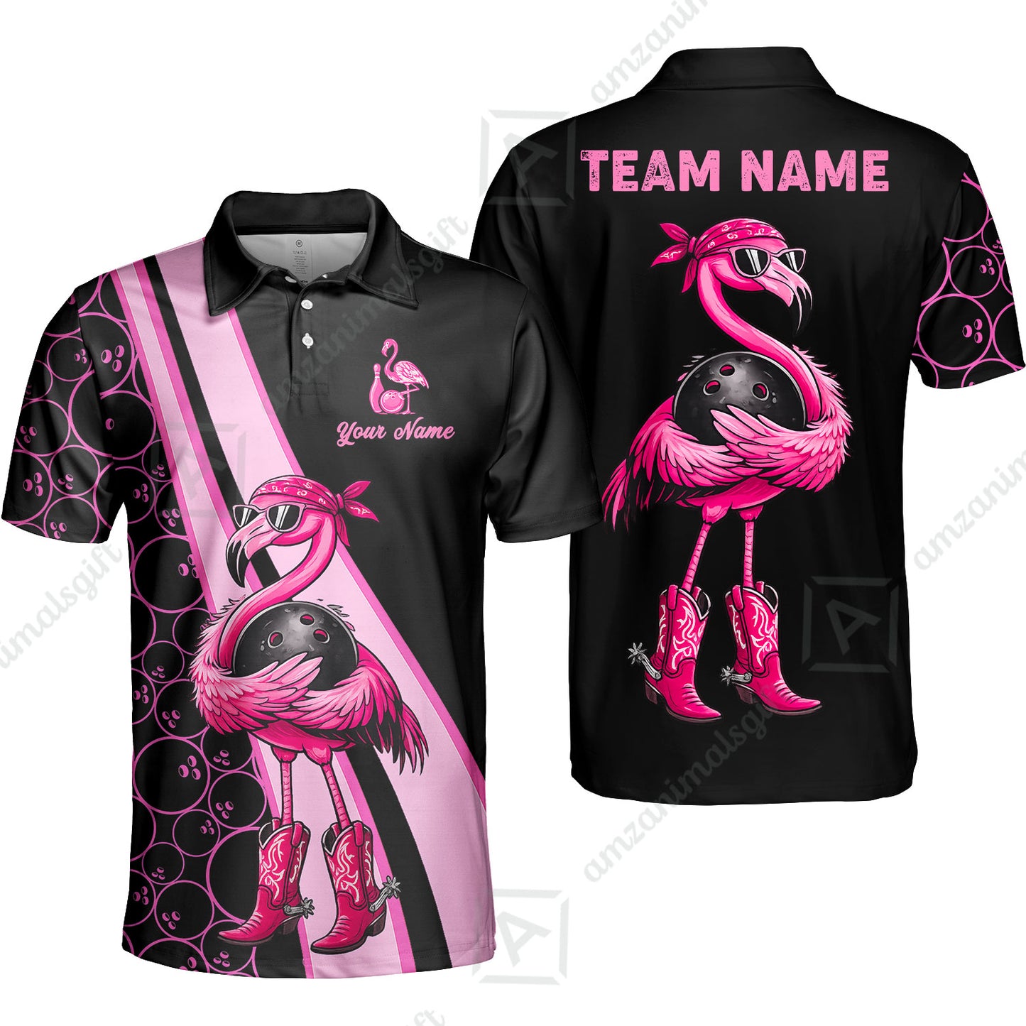 Custom Bowling Jersey Polo Shirt, Cowgirl Flamingo Bowling Custom Bowling Jersey Team Shirt For Players With Name & Team Name