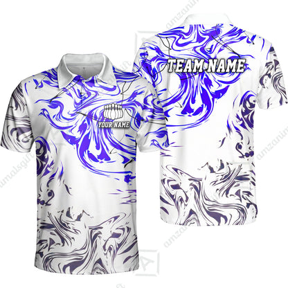 Customized Bowling Unisex Polo Shirt, Velocity Wave Marble Swirl Pattern Bowling, Personalized Name Team Name For Bowlers