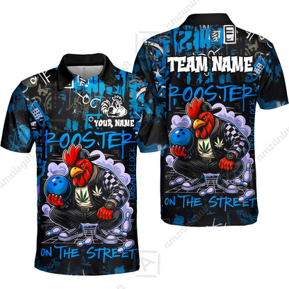 Customized Bowling Unisex Polo Shirt, Urban Streetwear Chicken Bowling Rooster On The Street, Personalized Name Team Name