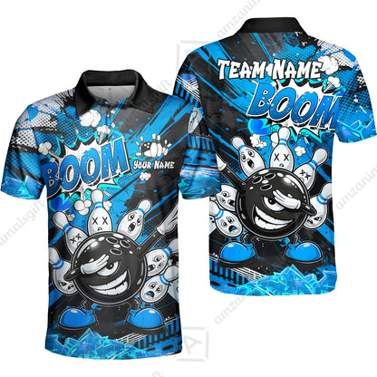 Customized Bowling Unisex Polo Shirt, Boom Bowling Angry Ball Screaming Pins, Personalized Name And Team Name For Bowlers