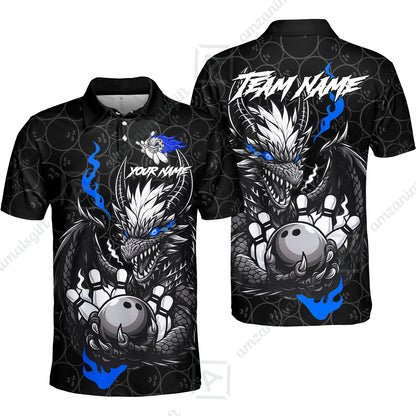 Custom Badass Dragon Bowling Jersey Polo Shirt, Custom Badass Dragon Bowling Team Shirt For Players With Name & Team Name