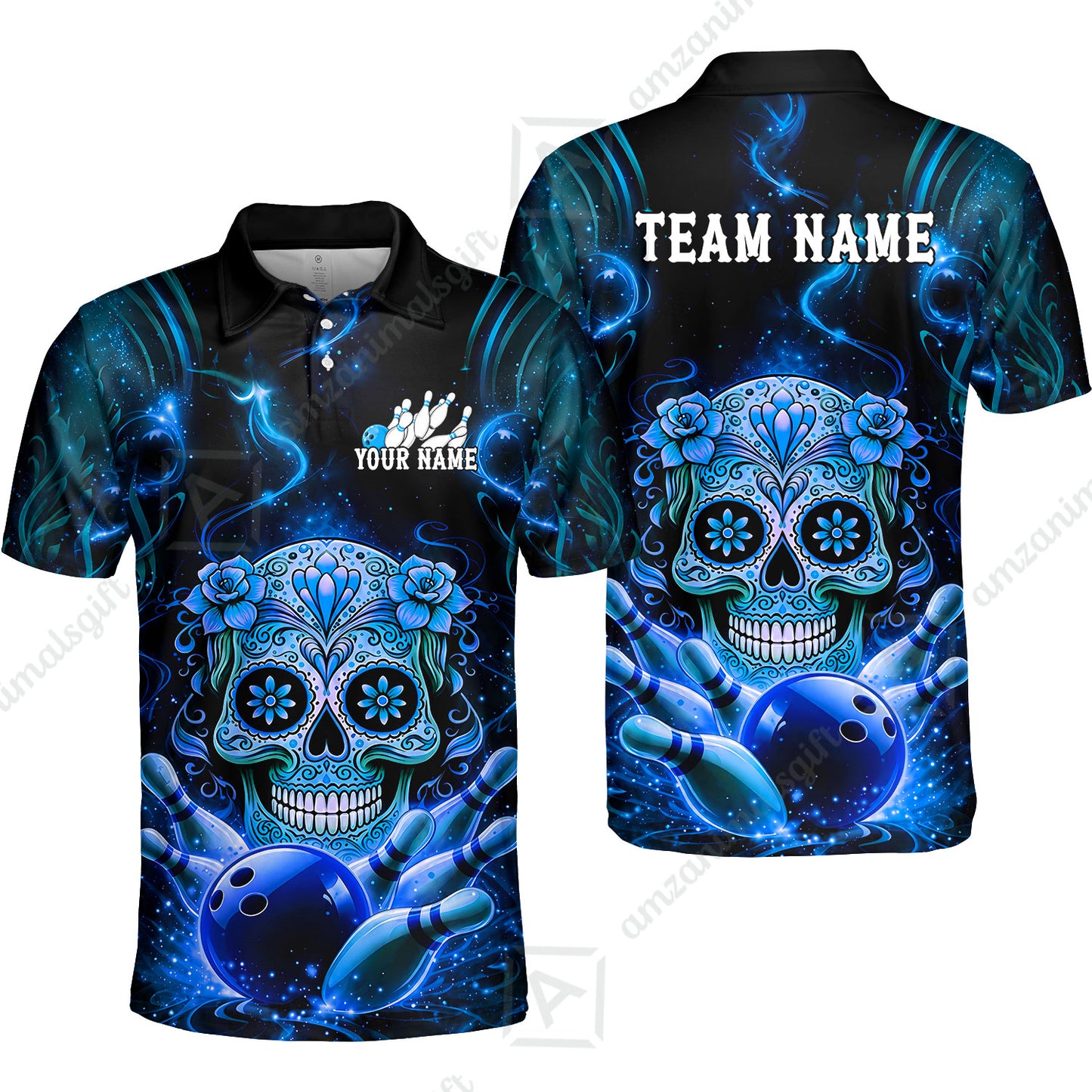 Customized Darts Team Jersey, Sugar Skull Bowler, Personalized Polo Shirt For Players With Name & Team Name