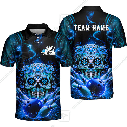 Customized Darts Team Jersey, Sugar Skull Bowler, Personalized Polo Shirt For Players With Name & Team Name