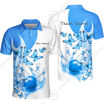 Custom Bowling Jersey Polo Shirt, Butterfly Strike, Personalized Name & Team Name