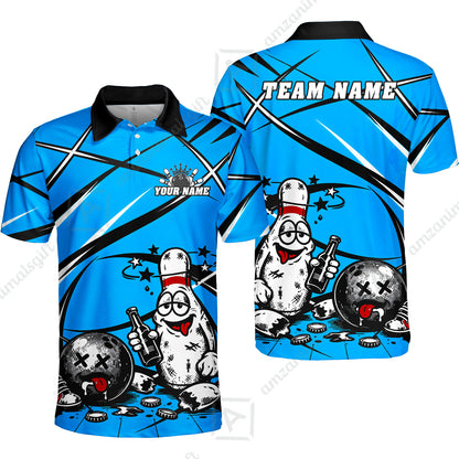Custom Bowling Jersey Polo Shirt, Drunk Bowling Pin And Ball, Custom Bowling Jersey Team Shirt For Players With Name & Team Name