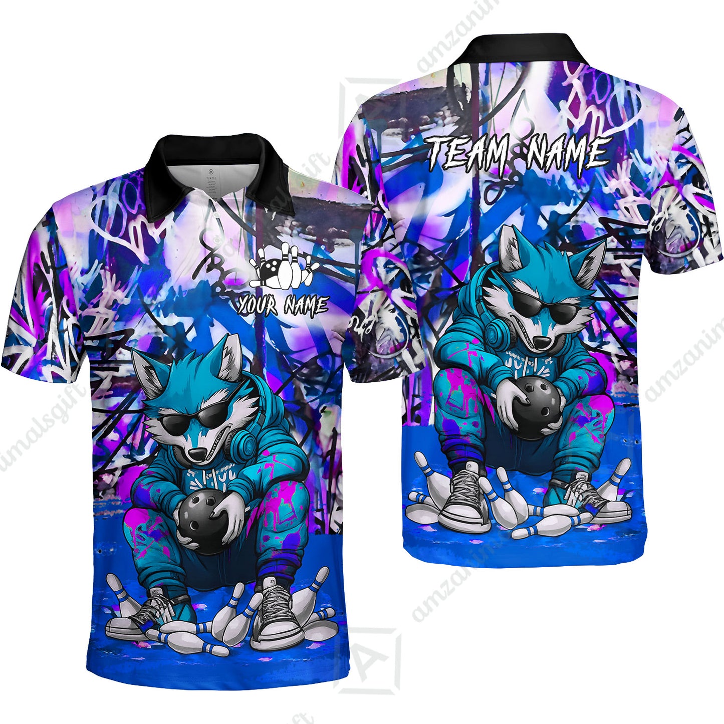 Custom Streetwear Wolf Bowling Jersey Polo Shirt, Custom Streetwear Wolf Bowling Jersey Team Shirt For Players With Name & Team Name