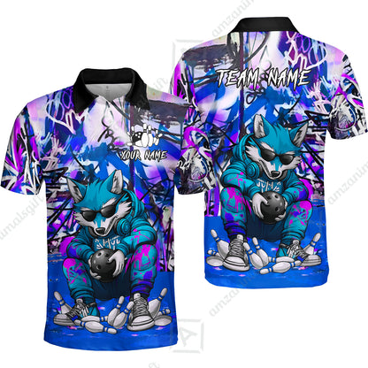 Custom Streetwear Wolf Bowling Jersey Polo Shirt, Custom Streetwear Wolf Bowling Jersey Team Shirt For Players With Name & Team Name