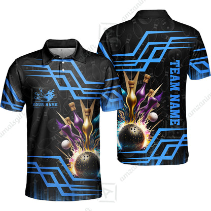 Customized Bowling Unisex Polo, Bowling And Pins Royal Multicolor Option Customized Name And Team Name For Bowling Team