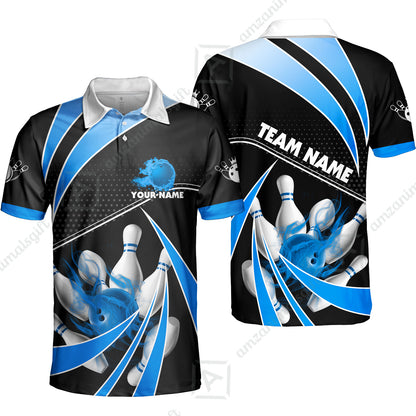Customized Bowling Team Polo Shirt, Bowling Ball & Pins Fire Light Sport Unisex Polo Shirt Multicolor Option For Bowlers