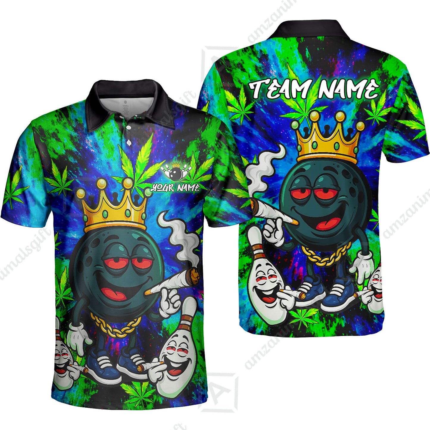 Custom Bowling Team Flat Neck Zip Jersey Shirt, King Smoke Tie-Dye Personalized Team Shirt, Custom Name and Team Name for Bowlers