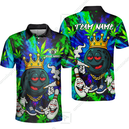 Custom Bowling Team Flat Neck Zip Jersey Shirt, King Smoke Tie-Dye Personalized Team Shirt, Custom Name and Team Name for Bowlers