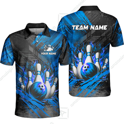 Custom Bowling Team Quarter-Zip Polo Shirt, Personalized Flame Bowling Jersey with Name & Team Name for Men & Women