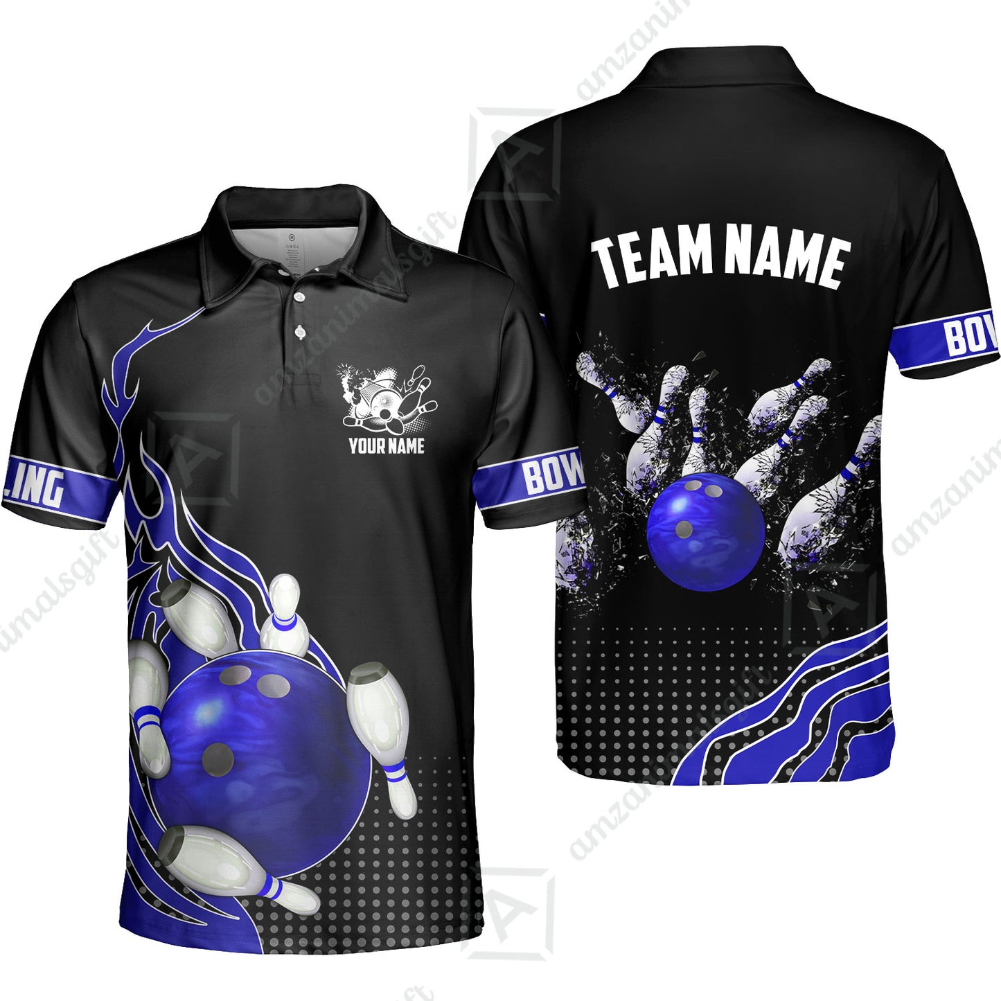 Customized Bowling Unisex Polo Shirt, Bowling And Breaking Pins Multicolor Option Customized Name And Team Name Polo Jerseys Shirts