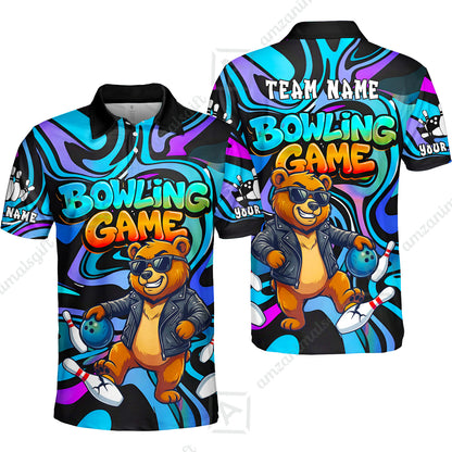Custom Bowling Jersey Polo Shirt, Trippy Swirl Rocker Bear Graffiti Style, Custom Bowling Jersey Team Shirt For Players With Name & Team Name