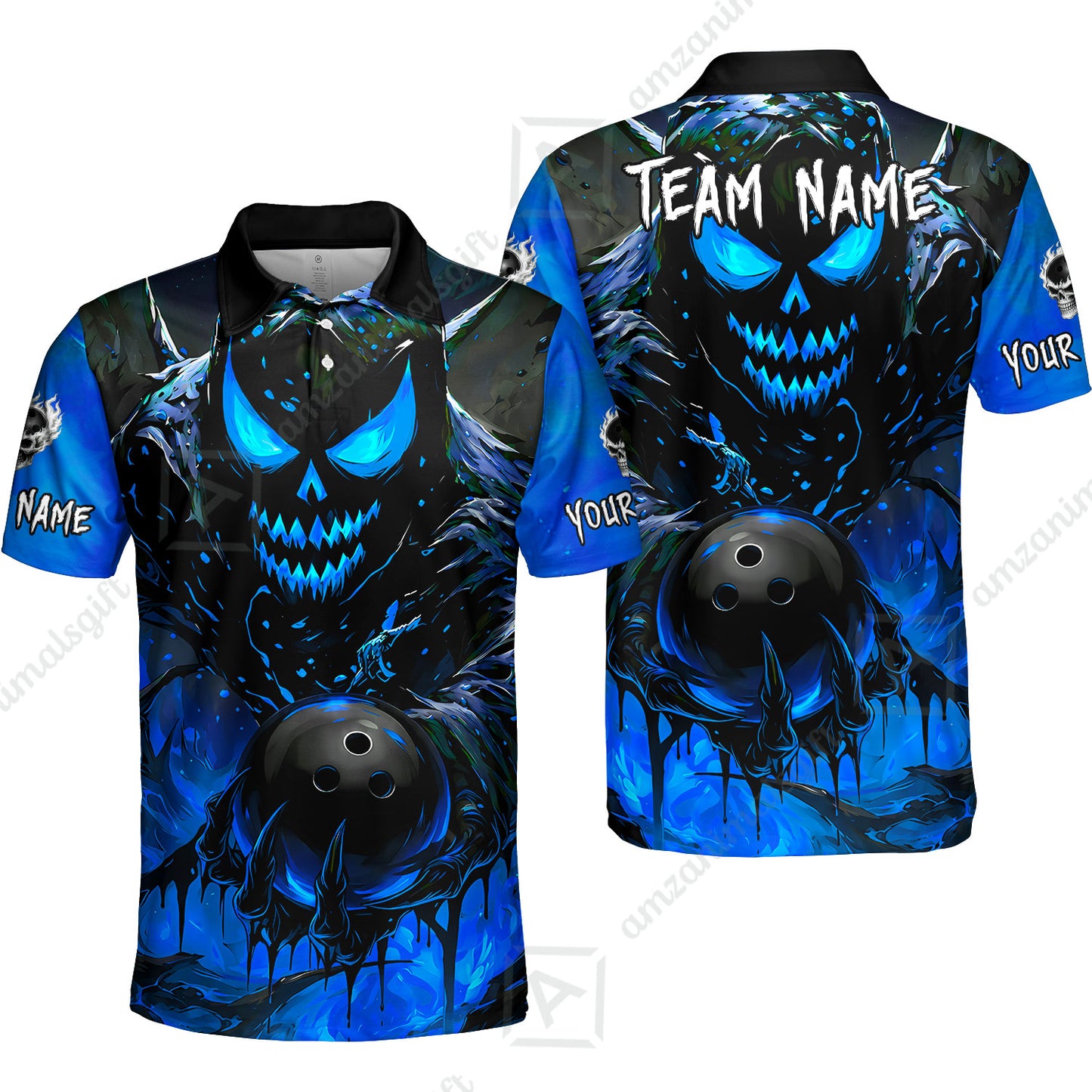 Custom Bowling Jersey Polo Shirt, Hellfire Strike, Custom Bowling Jersey Team Shirt For Players With Name & Team Name