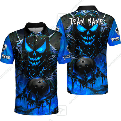 Custom Bowling Jersey Polo Shirt, Hellfire Strike, Custom Bowling Jersey Team Shirt For Players With Name & Team Name