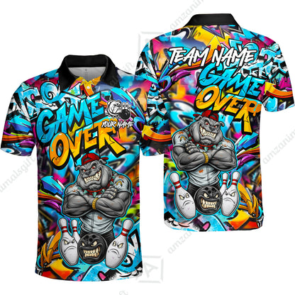 Customized Bowling Unisex Polo Shirt, Cool BullDog With Angry Bowling Game Over - Personalized Name And Team Name