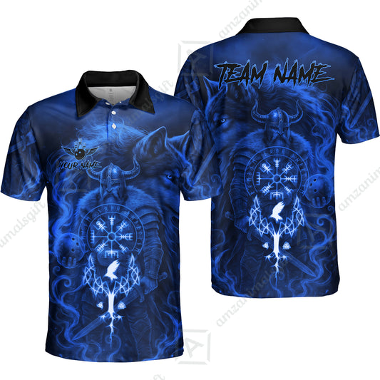 Customized Bowling Unisex Polo Shirt, Bowling Viking Man and Wolf, Bowling Uniform - Personalized Name And Team Name