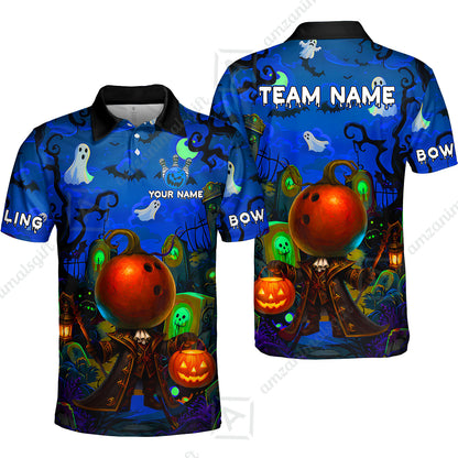 Custom Bowling Jersey Polo Shirt, Halloween Spooky Strike, Custom Bowling Jersey Team Shirt For Players With Name & Team Name