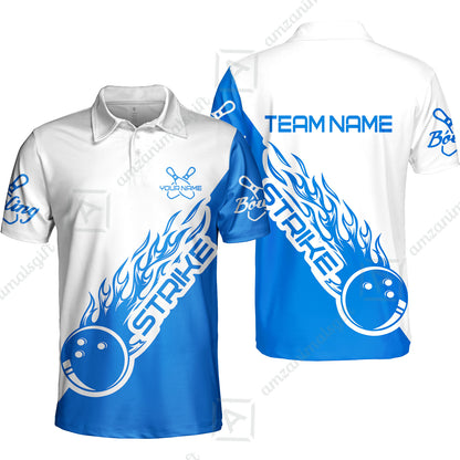 Bowling Customized Jersey White Blue Shirt Strike Ball Bowling Tenpin Quarter Zip Shirt For Bowlers, Bowling Team